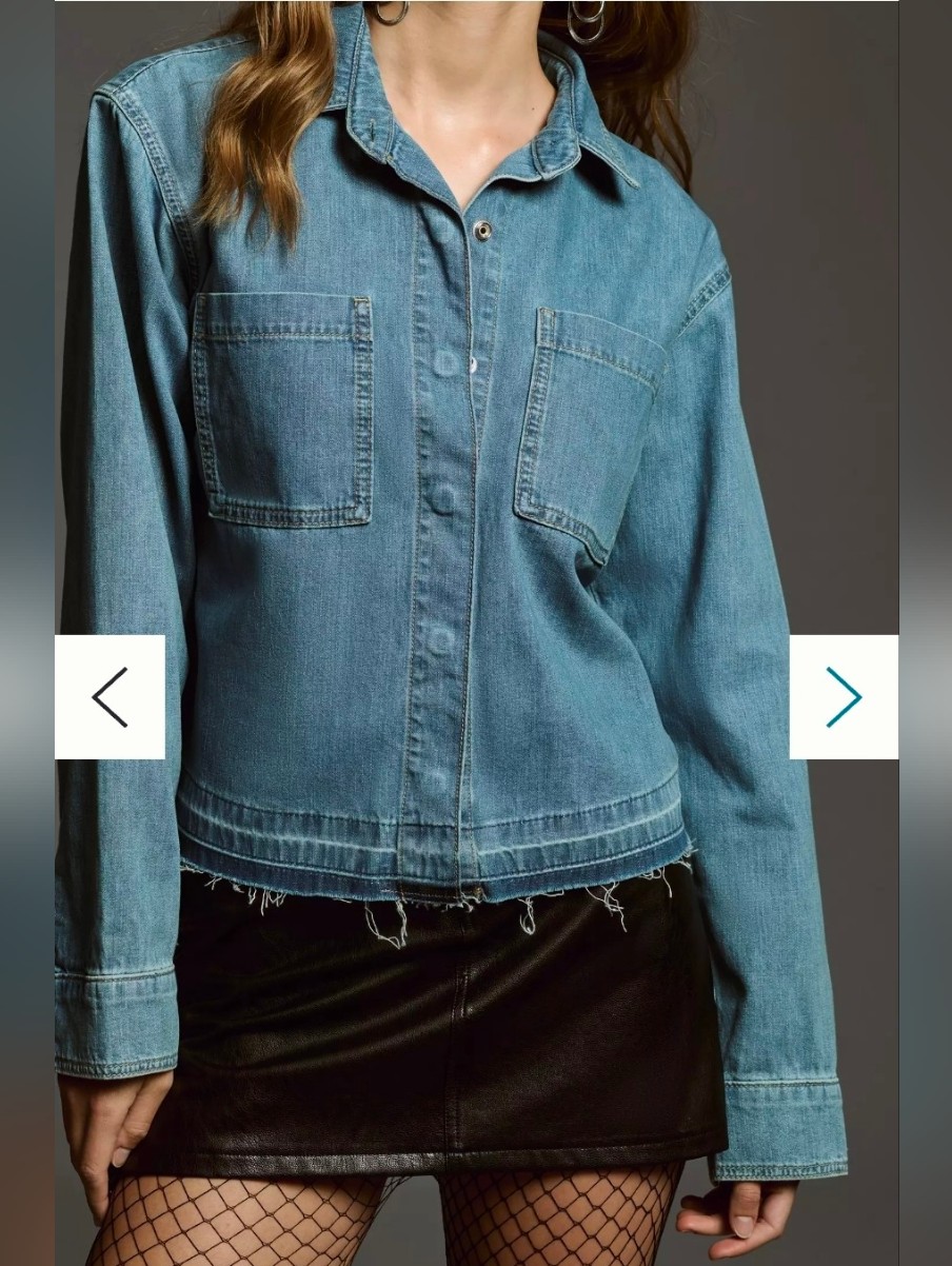 Nwt/ Pilcro Long-Sleeve Let Down Hem Denim Buttondown Shirt Large